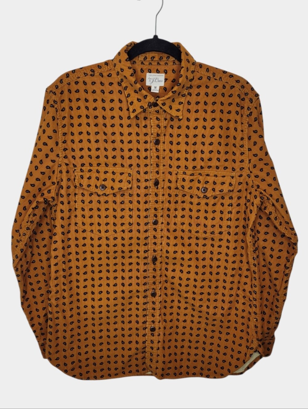 J Crew CPO Corduroy Button Front Shirt M Mustard Brown Paisley